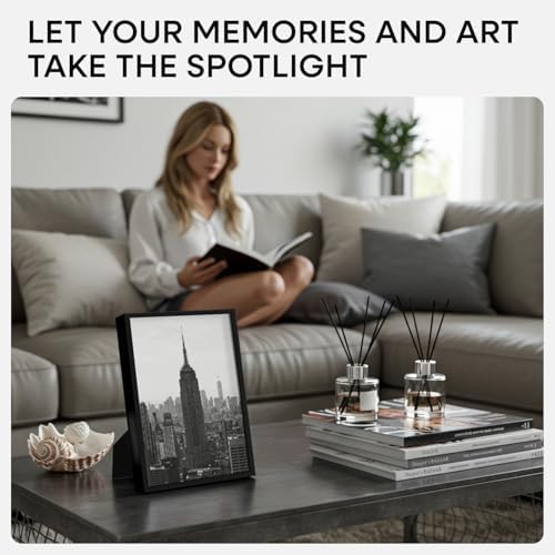 Homeforia 8x12 Black Picture Frame, High-End Metal, 6x8 Mat, Glass
