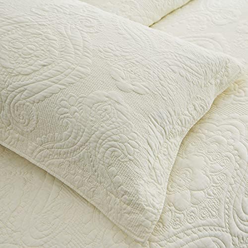 vctops 2-Piece Embroidered Cotton Quilted Pillow Shams Vintage Floral Decorative Pillow Covers Boho Pillow Cases Queen Size, Beige