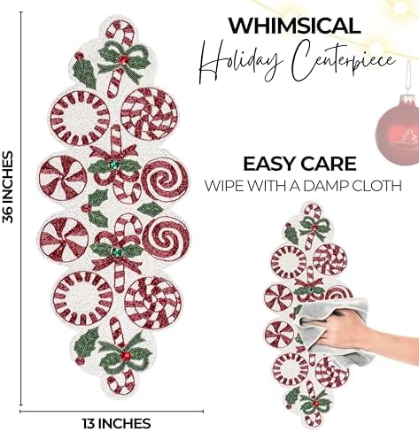 Alpha Living Home Beaded Christmas Table Runner 13x36