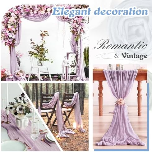 Lilac Cheesecloth Table Runner 6 Pack 35" Boho Gauze Runner 120 inches Long Runner Rustic Sheer Fabric Bulk for Baby Shower Wedding Bridal Birthday Party Picnic Table Decorations