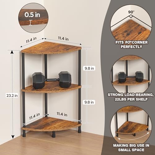 3 Tier Corner Plant Shelf Stand for Bathroom, 23.2", Rustic Brown