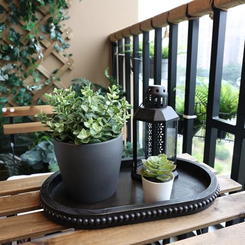 Hrastany Vintage Black Oval Wood Decorative Ottoman Tray for Coffee Table