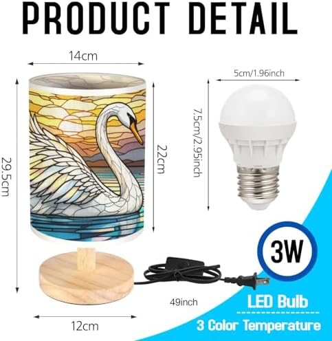 Swan Table Lamp LED 3-Color Pressed Bedside, Swan Shade Lamp with Wood Base for Bedroom Living Room Desk Office TL01