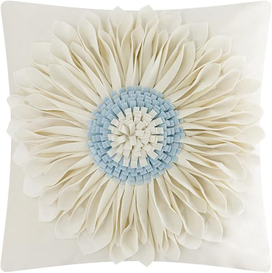 OiseauVoler Decorative 3D Flower Throw Pillow Covers Handmade Cushion Cover Cases for Couch Bed Living Room Farmhouse Home Decor 18 x 18 Inch Beige