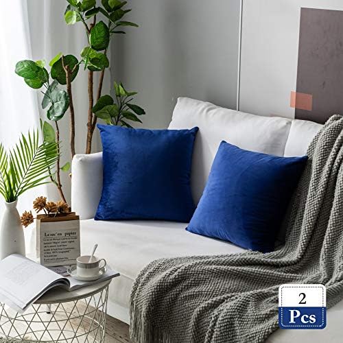 Stellhome Soft Velvet Throw Pillow Covers Square Decorative Cushion Covers for Bed Couch Sofa Bench, 16 x 16 inch (40 x 40 cm), Royal Blue, Pack of 2
