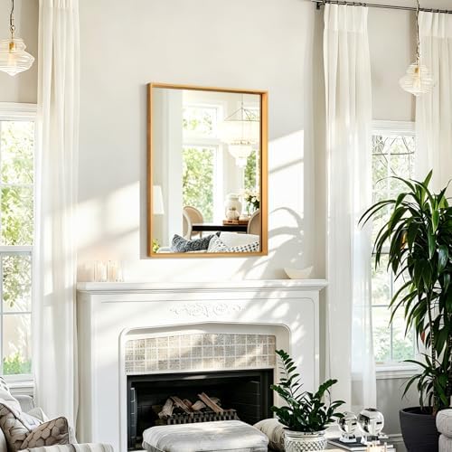 AAZZKANG Bathroom Mirror Rectangular Decorative Metal Mirrors for Wall with Frame Bedroom Living Room Home Decor Gold 20"x16"