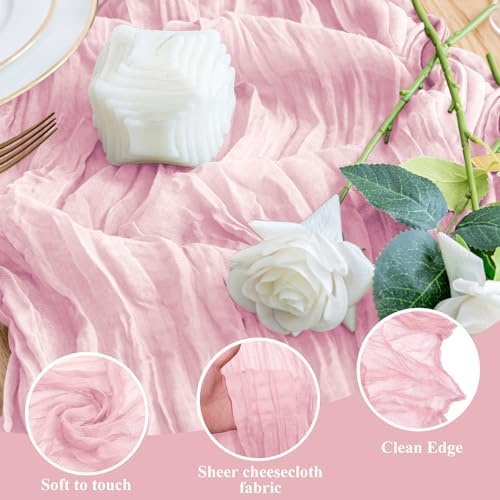 Wokceer Cheesecloth Table Runner Blush Pink 10FT Boho Gauze Runner, 3 Pack