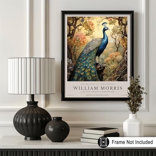Poster Master Peacock Art Print - William Morris Poster - Flower & Animal Art - Botanical Exhibition Wall Design - Floral Bird Illustration - Aesthetic Office or Bedroom Decor - 24x32 UNFRAMED Print