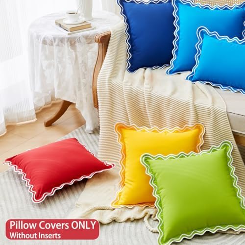 Red Scalloped Outdoor Throw Pillow Covers 18x18 Waterproof & Fade-Resistant