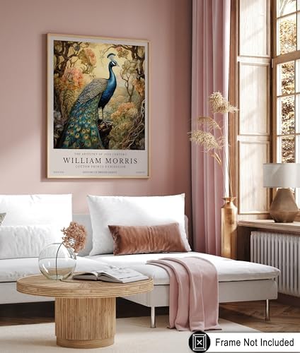 Poster Master Peacock Art Print - William Morris Poster - Flower & Animal Art - Botanical Exhibition Wall Design - Floral Bird Illustration - Aesthetic Office or Bedroom Decor - 24x32 UNFRAMED Print