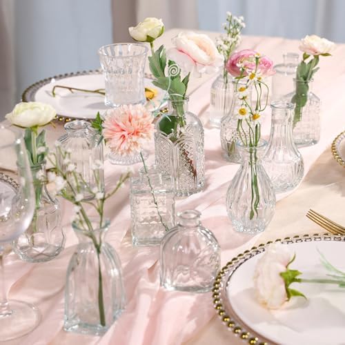 CUCUMI 24pcs Bud Vases for Centerpieces, Clear Glass Vase Decorations | Clear Vintage Decorative Small Vases for Flowers, Wedding Rustic Home Table Decor