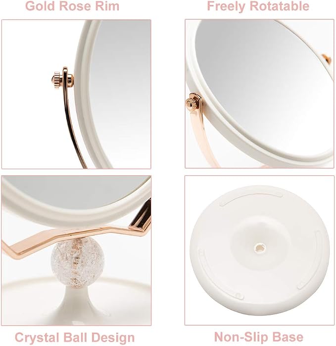 YEAKE Magnifying Makeup Vanity Mirror,ABS Plastic Double Sided 3X Magnification 360°Swivel Beauty Make Up Mirror Cosmetic Table Desk Mirror 8" Oval