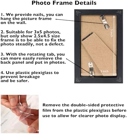 JCJMY 3x5 Picture Frame Set of 6 Black for Tabletop, 3 x 5 Photo Frame with Shatter Resistant Plexiglass, Sturdy 3 by 5 Poster Frame, 6 Pack, Black