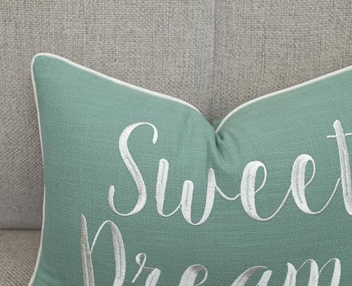 Rudransha Sweet Dreams Light Teal Lumbar Pillow Cover 12x18 – Embroidered Script Quote Cotton Cushion Case – Good Night Sleep Bedroom Nursery Decor for Bed Crib Guest Room