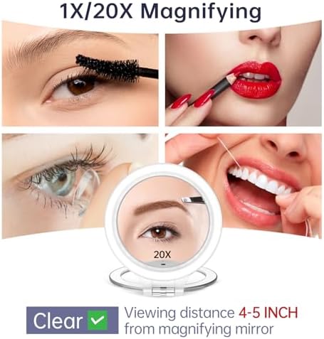 FASCINATE Travel 30X/1X Magnifying Mirror with Light Double Sided Mirror | Rechargeable Lighted Makeup Mirror with 3 Color Setting & Stepless Dimming, Adjustable LED Vanity Mirror