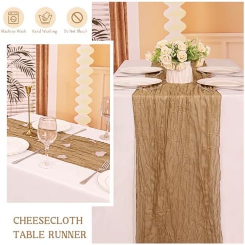 2 Pack 120 Inch Nude Cheesecloth Table Runner Boho Rustic Gauze Sheer Romantic 10 FT Long Cheese Cloth Table Runner for Bridal Baby Shower Wedding Party Birthday Holiday Home Easter Decor