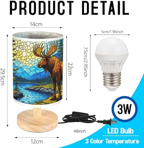 Moose Table Lamp LED 3-Color Pressed Bedside, Moose Shade Lamp with Wood Base for Bedroom Living Room Desk Office TL01