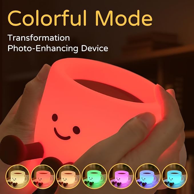 Coffee Cup Night Light,7 Colors Dimmable Bedside Lamp