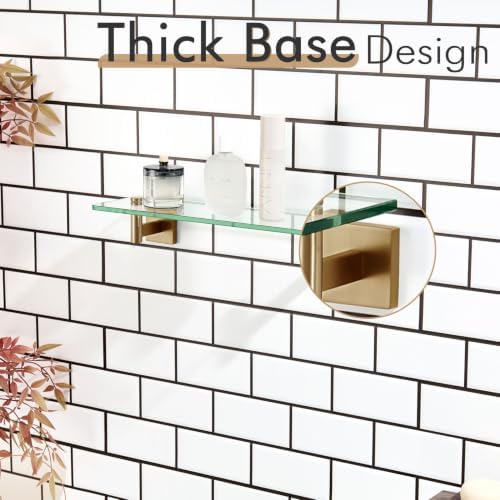 KOKOSIRI Wall Shelves Bathroom Hardware Glass Floating Shelf Small Hanging Rack Storage/Room Decor 16-Inch Champagne Bronze 2 Pack B1105CPG-L16-P2