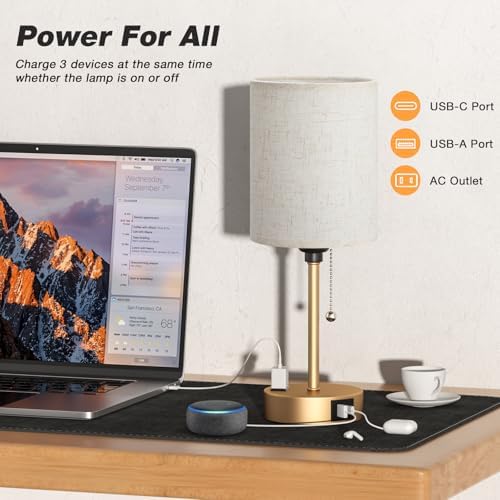 Small Bedside Table Lamp for Bedroom, Desk Lamp with USB Ports for Dorm