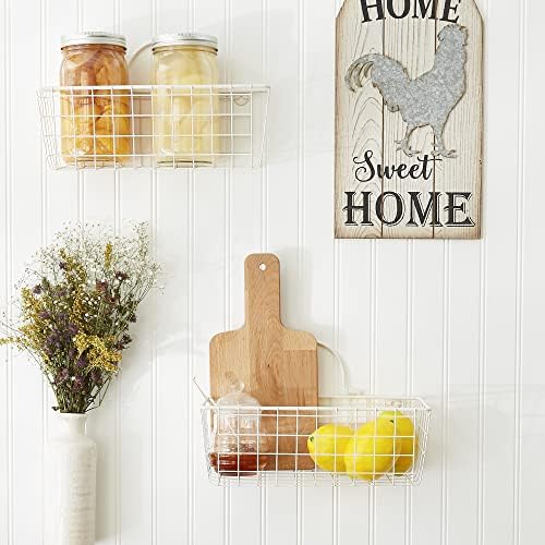 DII Farmhouse Vintage Decor, Wire Wall Basket, Small, Antique White, 2 Piece