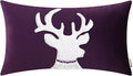 BRAWARM Christmas Pillow Cover 12 X 20 Inches, Purple Reindeer Embroidered Lumbar Pillow Cover, Soft Velvet Decorative Throw Pillow for Couch Bed Sofa Living Room Home