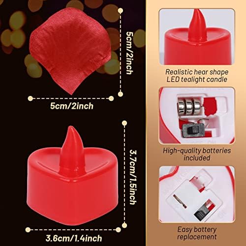 Cridoz Rose Petals for Romantic Night - Artificial Red Rose Petals with LED Candles for Decoration, Wedding, Valentine's Day