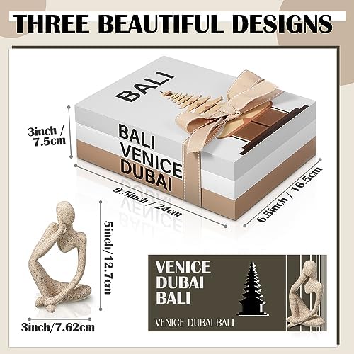 Wesiti 4 Pcs Decorative Books for Home Decor with Resin Statue Thinker Decoration Wooden Farmhouse Stacked Books Modern Decorative Bookends Stack for Tables Shelf Decor(White)