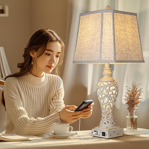 LuxSight Collection 28.5" Table Lamps Set of 2 with Nightlight for Bedroom