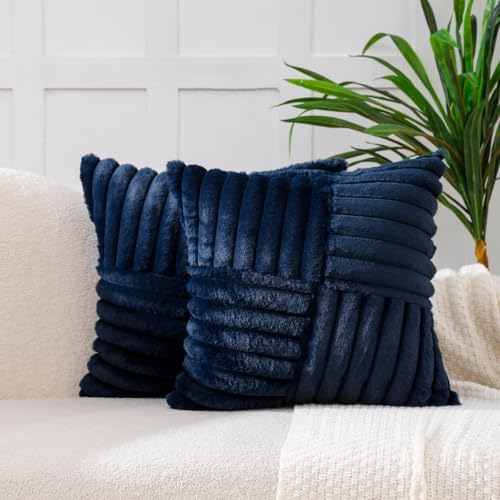 All Smiles Navy Blue Decorative Throw Pillow Covers 16x16 Set of 2