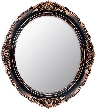 Eaoundm 13.1 x 14.8 inchs Plastic Frame Wall Mirror(Vintage Gold Bronze) | Vintage Hanging Mirrors for Bedroom Living-Room Dresser Decor Oval