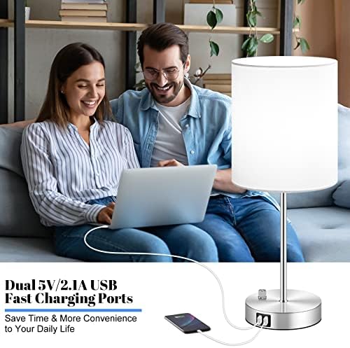 Set of 2 Table Lamps with USB Ports, White Bedside Lamps with AC Outlet