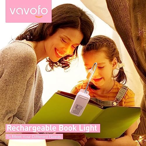 VAVOFO Rechargeable Book Light, Blue Light Blocking, Amber 1600K Clip On Reading Light, Eye Care 7 LEDs Kids Book Light for Reading in Bed with Power Indicator for Bookworms (Pink)