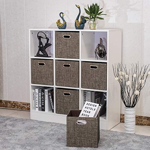 Posprica Storage Basket Bins,13×13 Foldable Storage Boxes Containers for Closet Organizer Shelf Cabinet Bookcase,Thick Fabric Drawer with Shimmer,4pcs,Brown