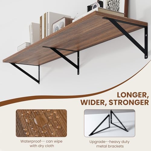 Heimlove 48W x 12D Deep Floating Shelves Set of 2 Walnut