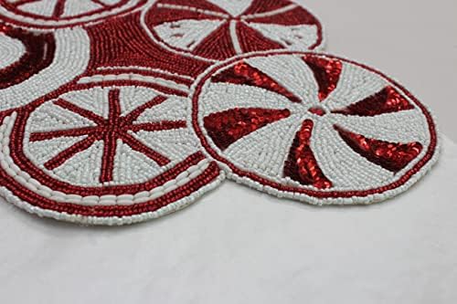 COTTON CRAFT Christmas Beaded Table Runner -13x36 inch Candy Cane Red