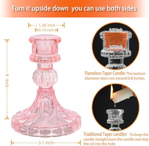 Pink Glass Candlestick Holders, Taper Candle Holders, Set of 6