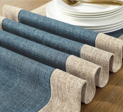 Farmhouse Rustic Faux Linen Dining Table Runner 15 x 94 Inch Blue