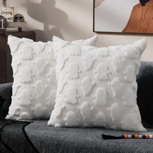 DFXSZ Halloween Pillow Covers 20x20 inch 2Pcs White Ghost Halloween Decor