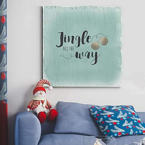 Renditions Gallery Xmas Wall Prints for Home Decor Rustic Jingle all the way Christmas Bells Canvas Wall Paintings for Bedroom Living Room & Kitchen Decorations - 32"X32" LT05