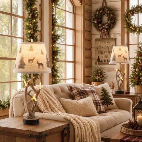 Dungoo 26" Rustic Antler Table Lamp Set of 2 for Bedroom with USB- C Port