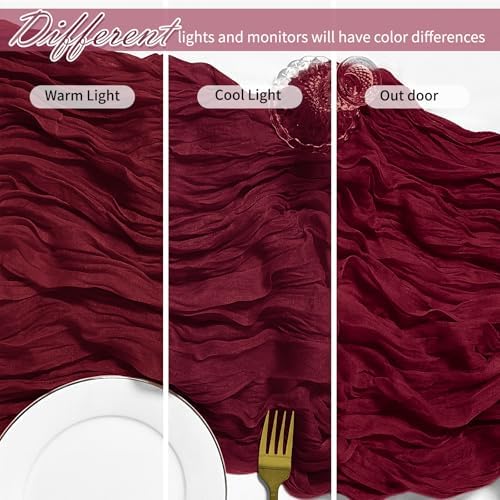 12 Pack Burgundy Red Cheesecloth Table Runner 17 x 108 Inch Gauze Table Runner Fabric Semi Sheer Cheese Cloth Table Decor Bulk for Rustic Romantic Wedding Baby Shower Table Decoration