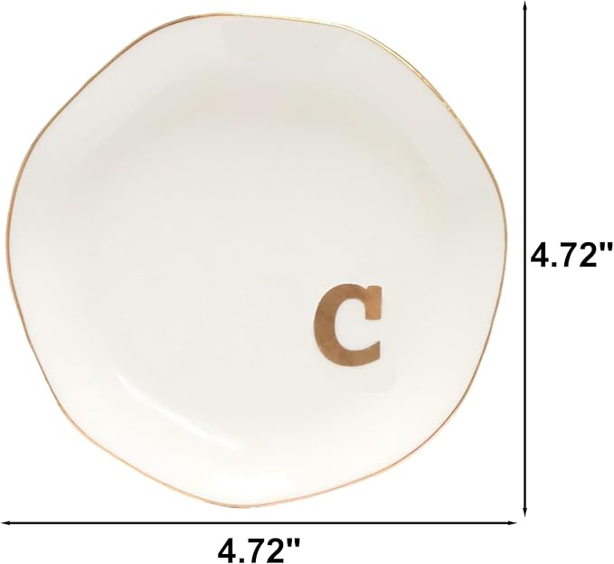 Ceramic Jewelry Tray Initial Ring Dish Personalized C-Monogrammed Engagement Wedding Gifts,Decorative Jewelry Holder for Birthday Mother's Day Christmas for Women, Ceramic White 4.5" (C)