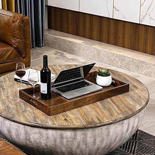 28"x15" XL Handmade Black Walnut Wood Ottoman Tray with Handle