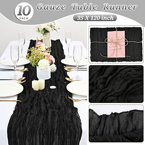10 Pack Cheesecloth Table Runner 35 x 120 Inch, Black