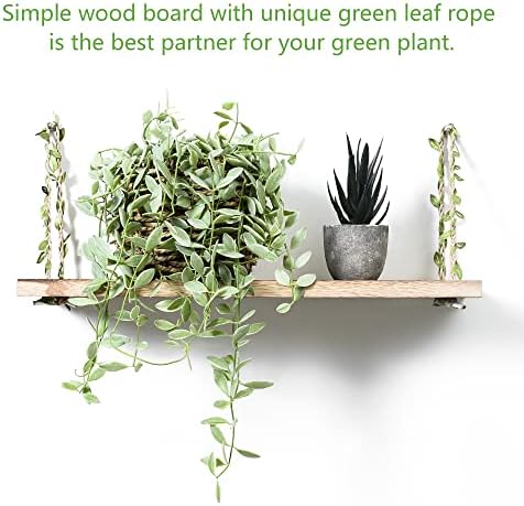 Leaf Rope Hanging Wall Floating Shelves, 2-Pack (Light Color)