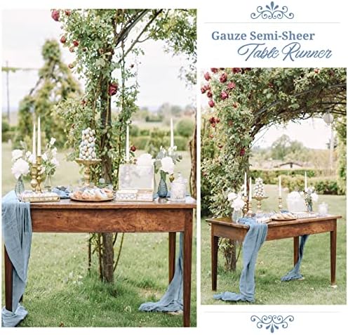 6 Pack Dusty Blue Cheesecloth Table Runner, Extra Wide 35x120 Inch