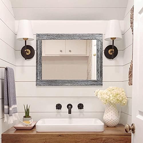 AAZZKANG Rustic Mirror Wood Framed Wall Mirrors Large 20"x16" Rectangle | Decorative for Bedroom Bathroom Farmhouse Living Room Home Entryway