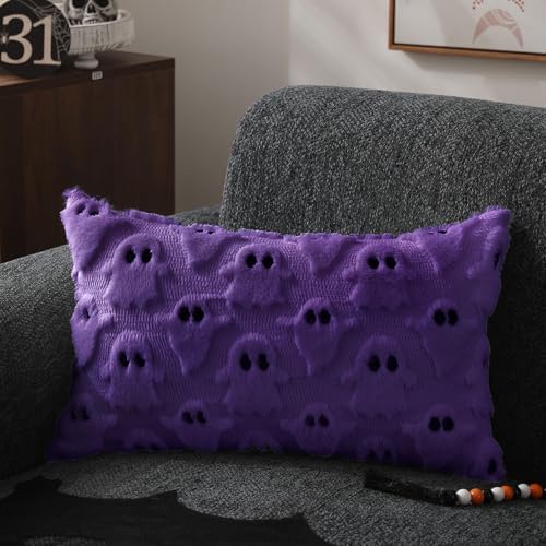 DFXSZ Halloween Pillow Covers 12x20 inch 2Pcs Purple Ghost Halloween Decor
