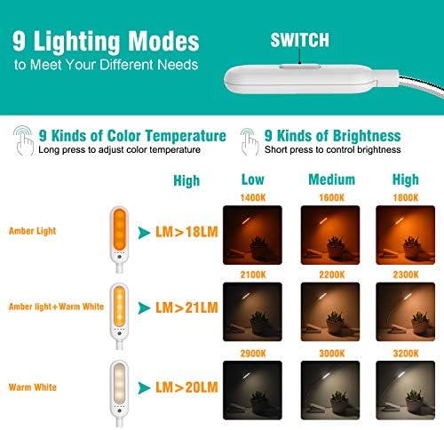VAVOFO Clip On Rechargeable Reading Light, 7 LEDs with 3 Colortemperature 9 Brightness Levels Book Lights for Reading in Bed with Power Indicator for Bookworms Black (2-Pack White)